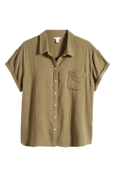 Caslon Cotton Gauze Camp Shirt In Brown