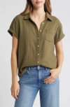Caslon Cotton Gauze Camp Shirt In Olive Burnt