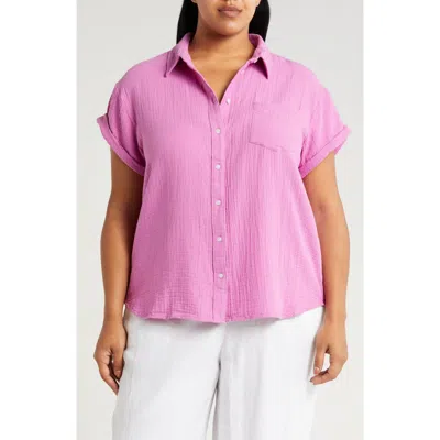 Caslon ® Cotton Gauze Camp Shirt In Pink Rosebud