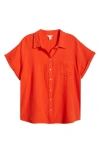 Caslon Cotton Gauze Camp Shirt In Red Grenadine