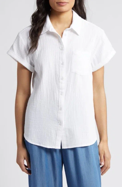 Caslon Cotton Gauze Camp Shirt In White