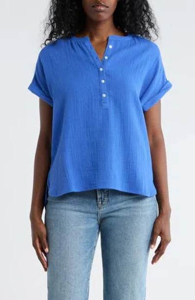 Caslon ® Cotton Gauze Henley Top In Blue