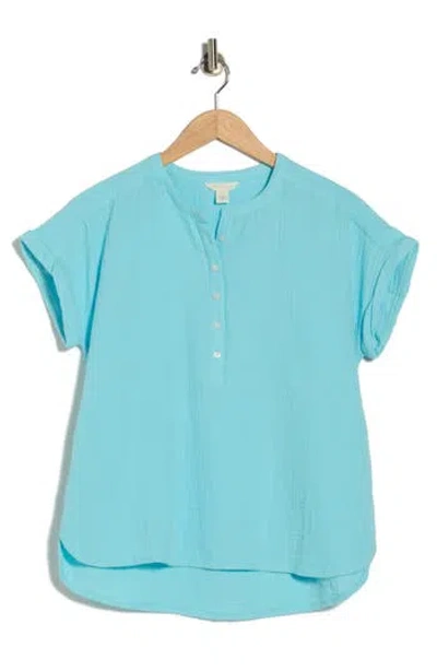 Caslon ® Cotton Gauze Henley Top In Blue