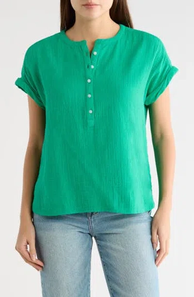 Caslon ® Cotton Gauze Henley Top In Green
