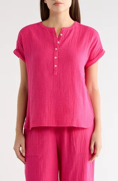 Caslon ® Cotton Gauze Henley Top In Pink