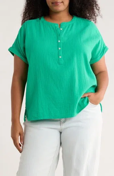 Caslon ® Cotton Gauze Popover Top In Green