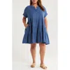 Caslon ® Cotton Gauze Tiered Popover Dress In Blue