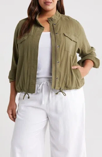 Caslon ® Cotton Gauze Utility Jacket In Olive Burnt