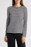 Caslon ® Crewneck Long Sleeve T-shirt In Black- White Charm Stripe