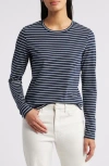 Caslon ® Crewneck Long Sleeve T-shirt In Navy- Ivory Carlotta Stripe
