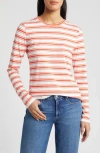 Caslon ® Crewneck Long Sleeve T-shirt In White- Red Adrian Stripe