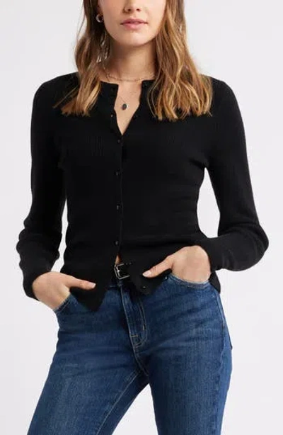 Caslon ® Crewneck Merino Wool Blend Cardigan In Black