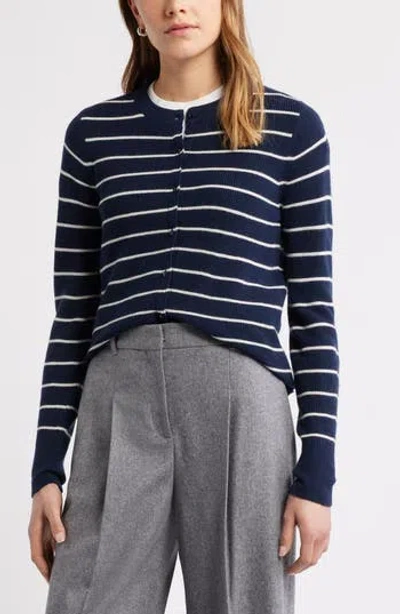 Caslon ® Crewneck Merino Wool Blend Cardigan In Blue