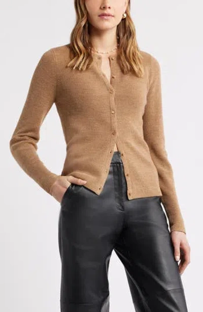 Caslon ® Crewneck Merino Wool Blend Cardigan In Brown
