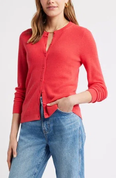 Caslon ® Crewneck Merino Wool Blend Cardigan In Red