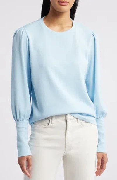 Caslon ® Crewneck Puff Sleeve Rib Top In Blue Falls