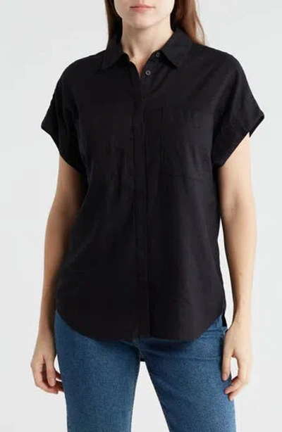 Caslon ® Double Pocket Linen Blend Camp Shirt In Black