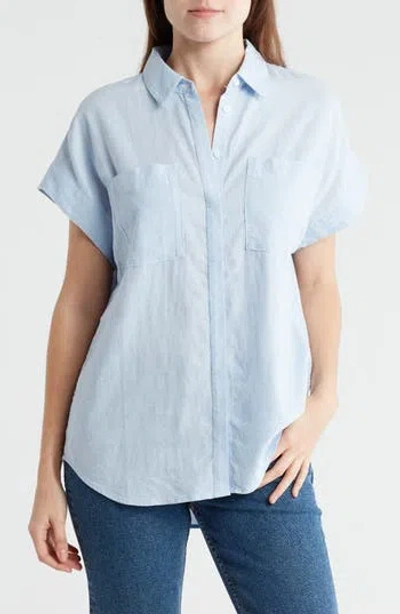 Caslon ® Double Pocket Linen Blend Camp Shirt In Blue Skyway