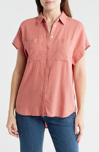 Caslon ® Double Pocket Linen Blend Camp Shirt In Pink Canyon