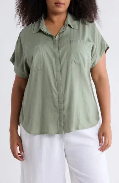 Caslon ® Double Pocket Linen Blend Camp Shirt In Green