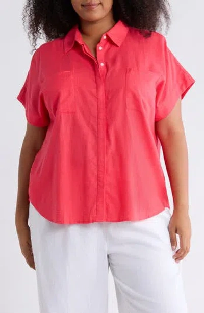 Caslon ® Double Pocket Linen Blend Camp Shirt In Red