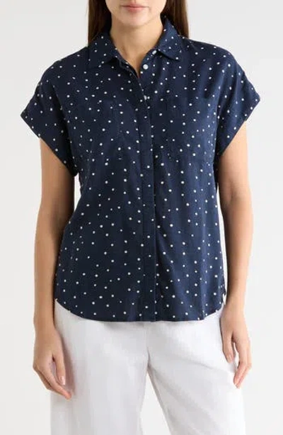 Caslon ® Double Pocket Linen Blend Camp Shirt In Blue