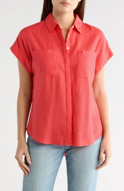Caslon ® Double Pocket Linen Blend Camp Shirt In Red