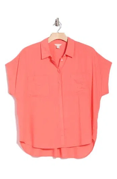 Caslon ® Double Pocket Linen Blend Camp Shirt In Red