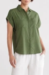 Caslon ® Double Pocket Linen Blend Camp Shirt In Green