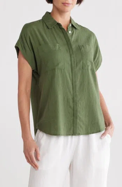 Caslon ® Double Pocket Linen Blend Camp Shirt In Green