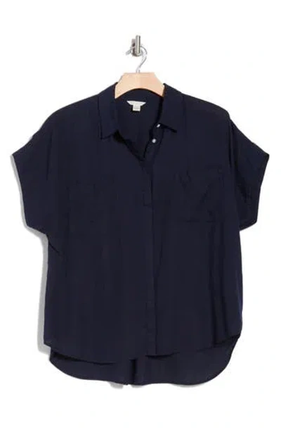 Caslon ® Double Pocket Linen Blend Camp Shirt In Navy Blazer