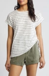 Caslon Drawstring T-shirt In White/ Black Stripe