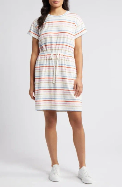 Caslon Drawstring Waist Organic Cotton T-shirt Dress In Ivory- Tan Multi Truly Stripe