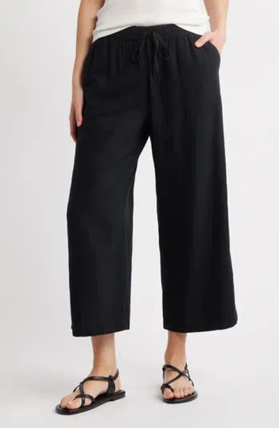 Caslon ® Drawstring Wide Leg Linen Blend Pants In Black