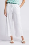 Caslon Drawstring Wide Leg Linen Crop Pants In White