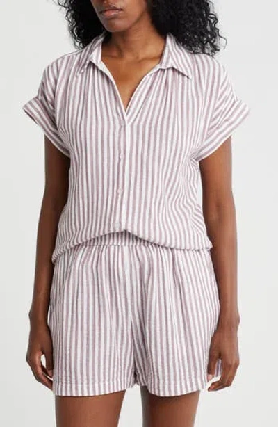 Caslon ® Duo Gauze Button-up Shirt In Purple- White Brianne Stripe