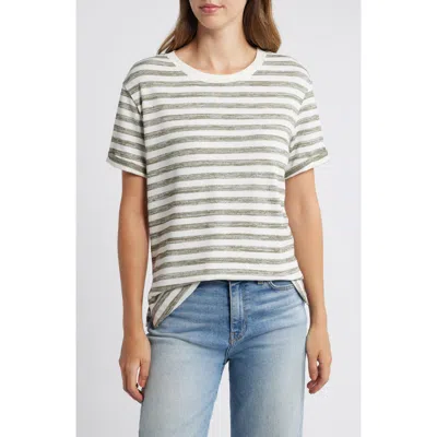 Caslon ® Ease Stripe Crewneck T-shirt In Olive Burnt-white Charm Stripe