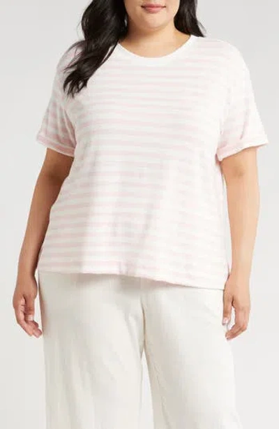 Caslon ® Ease Stripe Crewneck T-shirt In Pink Beach- White Charm Stripe