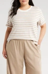 Caslon ® Ease Stripe Crewneck T-shirt In Tan Oxford- White Charm Stripe