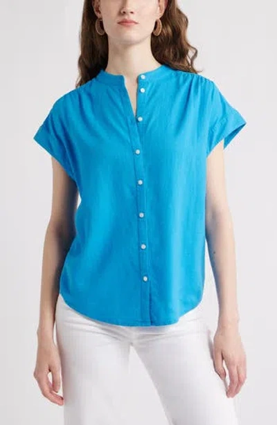 Caslon ® Easy Cap Sleeve Linen Blend Button-up Shirt In Blue