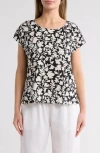Caslon ® Easy Linen Blend Popover Top In Black- Ivory Kindred Floral