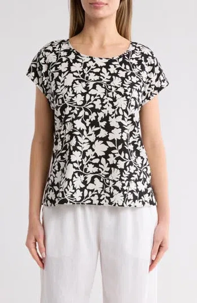 Caslon ® Easy Linen Blend Popover Top In Black- Ivory Kindred Floral