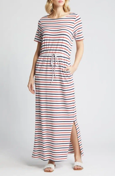 Caslon Easy Tie Waist Maxi Dress In White- Rust Spice Jones Stripe