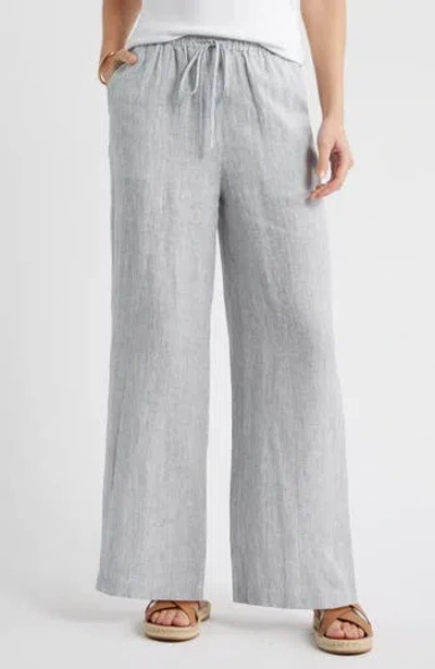 Caslon ® Easy Wide Leg Linen Pants In Blue Vintage White Leah Stripe