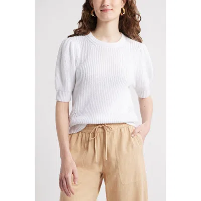 Caslon ® Elbow Sleeve Cotton Sweater In White