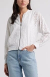 Caslon ® Embroidered Eyelet Cotton Zip-up Bomber Jacket In White