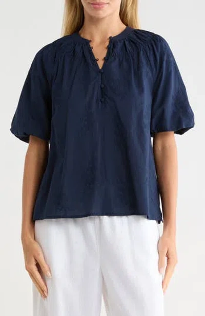 Caslon ® Embroidered Puff Sleeve Top In Navy Still