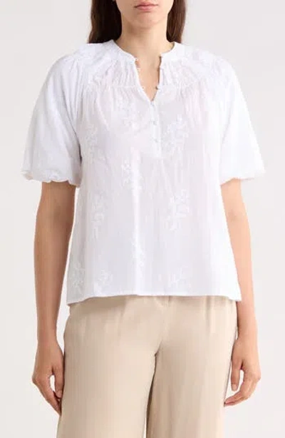 Caslon ® Embroidered Puff Sleeve Top In White