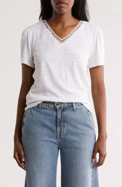 Caslon ® Embroidered V-neck Top In White