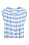 Caslon Extended V-neck T-shirt In Blue - White Charm Stripe